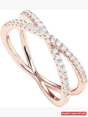 Sterling Silver 14K Gold Plated Criss Cross CZ Diamond Ring Size 7